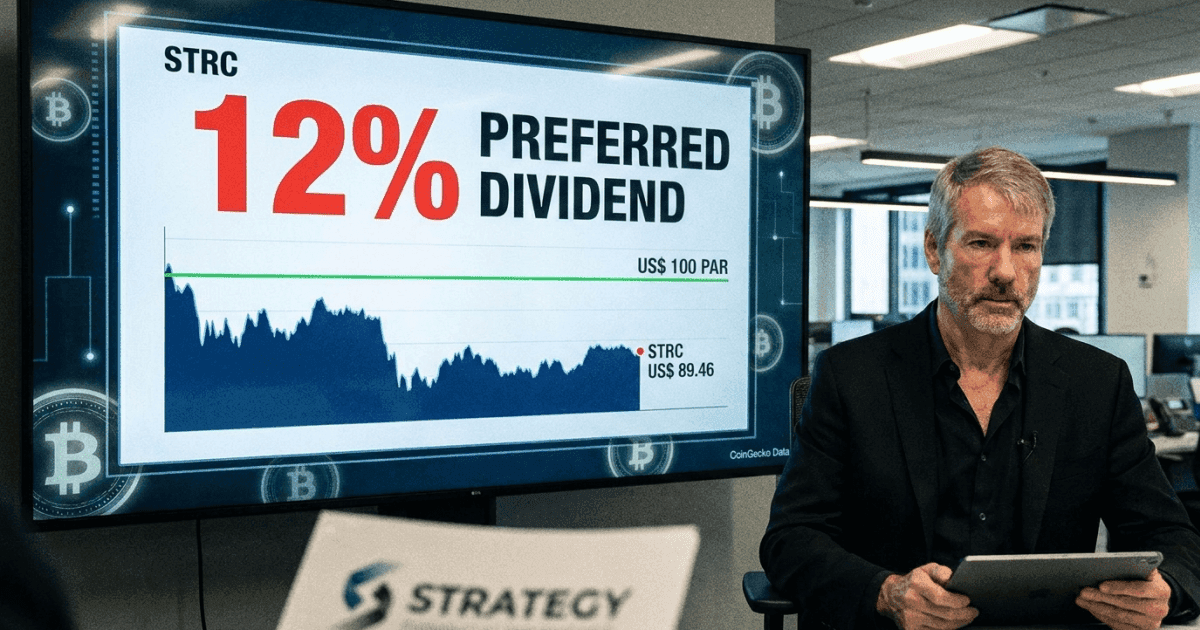 Ilustração editorial sobre bitcoin: Bitcoin e Strategy: Empresa de Saylor Mantém Dividendo STRC em 12%