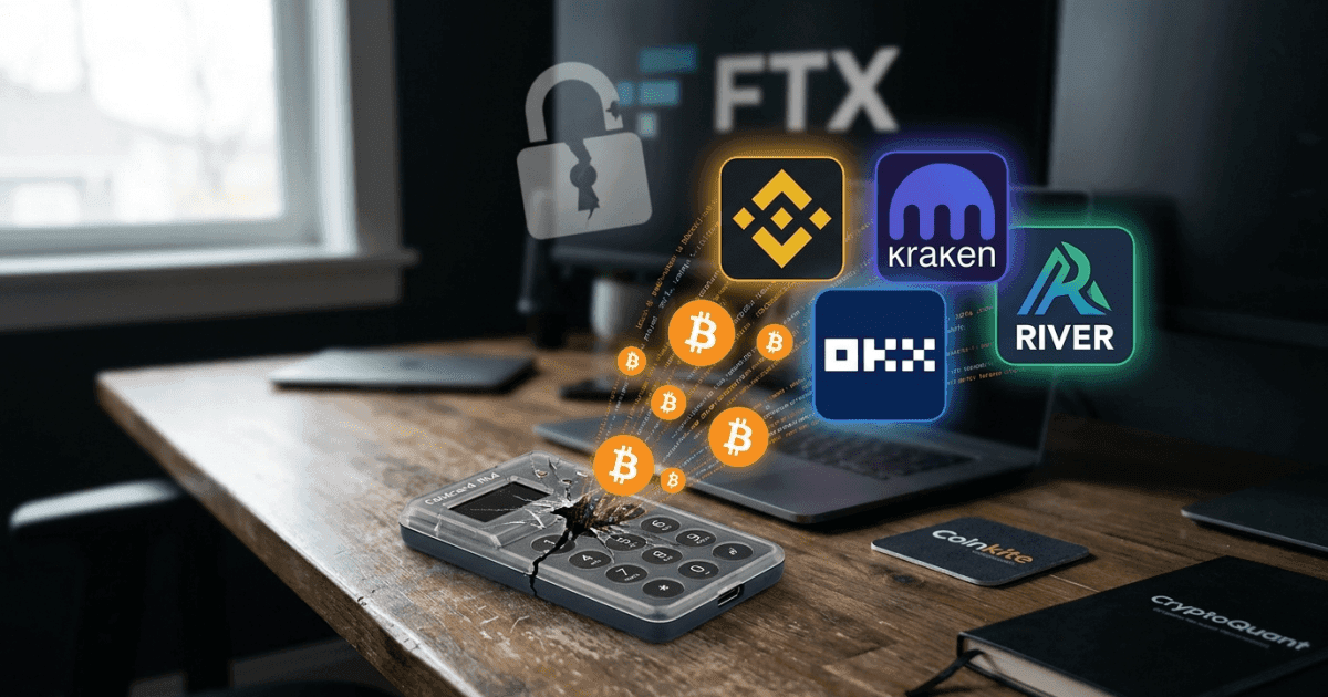 Ilustração editorial sobre bitcoin: Coldcard Exploit Move Bitcoin para Exchanges, Invertendo Fluxo Pós-FTX