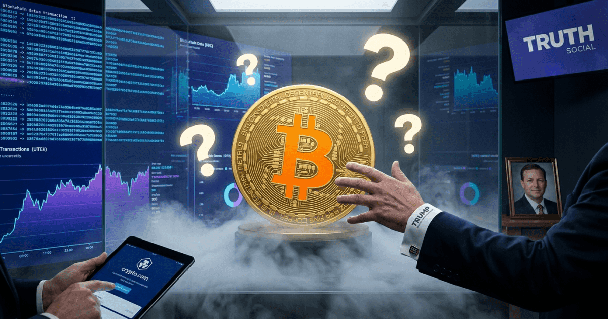 Ilustração editorial sobre bitcoin: Bitcoin da Trump Media: Movimentação de 5.278 BTC Gera Dúvidas sobre Tesouraria