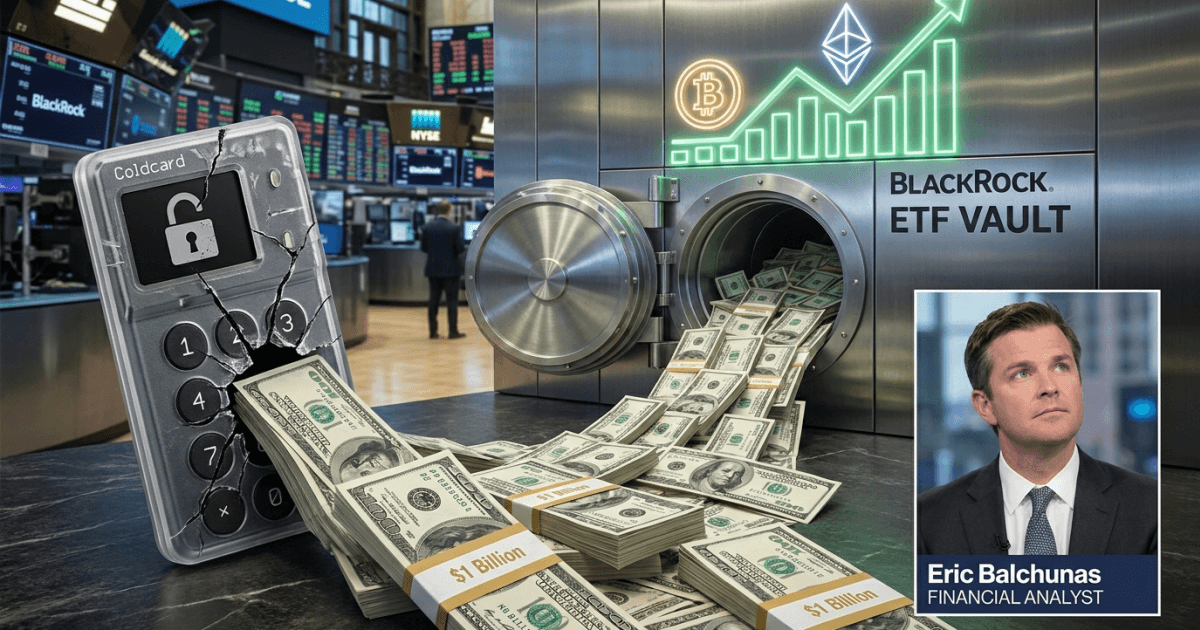 Ilustração editorial sobre ethereum: ETFs de Ethereum e Bitcoin Atraem US$ 1 Bilhão, BlackRock Domina Influxos