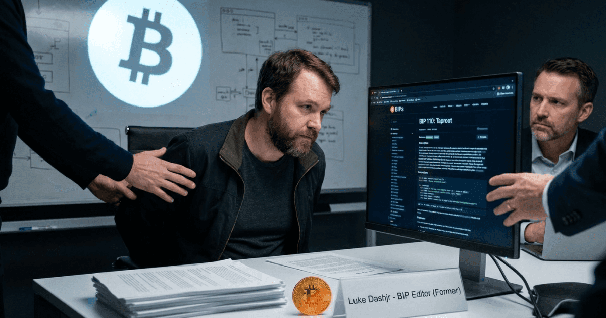 Ilustração editorial sobre bitcoin: Bitcoin: Luke Dashjr Removido da Edição de Propostas de Melhoria (BIPs)