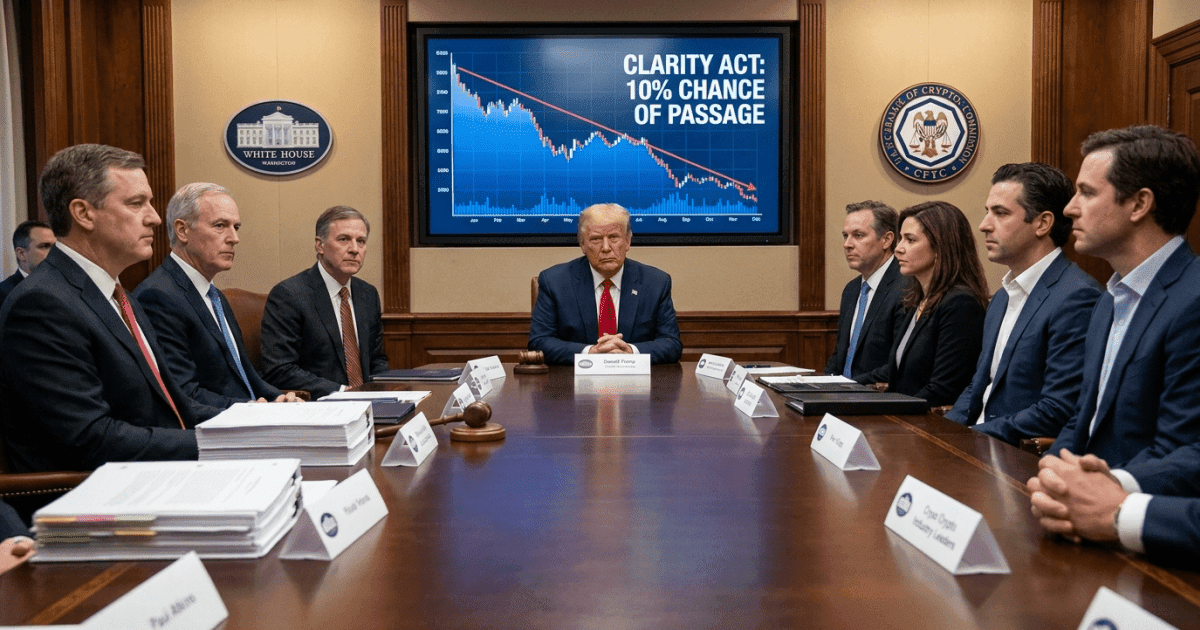 Ilustração editorial sobre regulação: Regulação Cripto nos EUA: Trump e Líderes da Indústria se Reúnem
