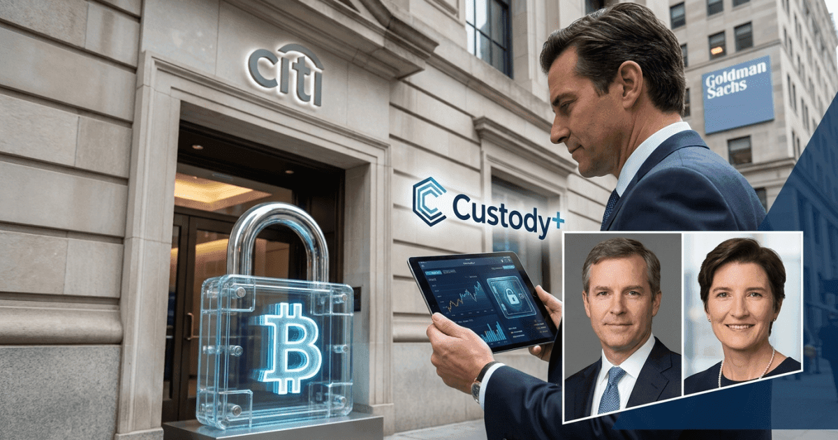 Ilustração editorial sobre regulação: Regulação Cripto: Citi Lança Custódia de Bitcoin para Institucionais
