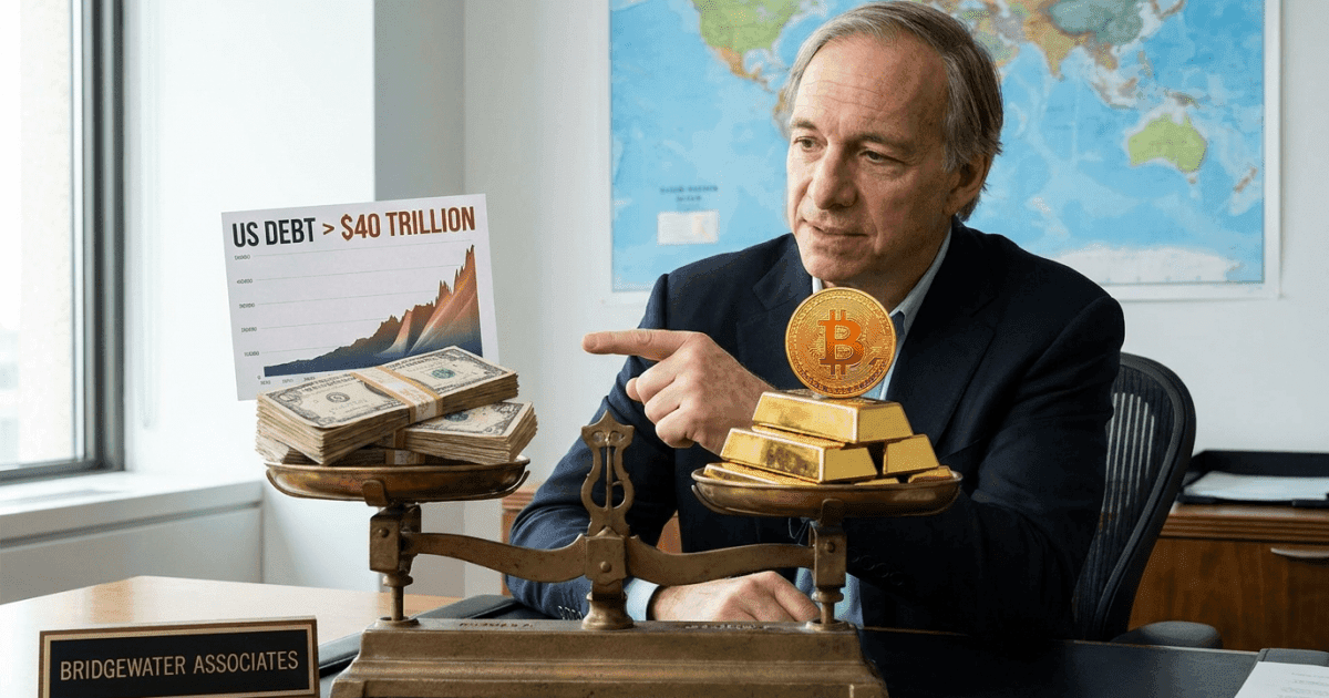 Ilustração editorial sobre bitcoin: Ray Dalio: Bitcoin e Ouro como Hedge Contra Crise da Dívida Global